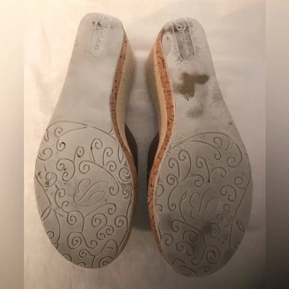 Brighton Moira Caramel Calf Leather with Natural Linen Wedge Sandals 7 1/2 Med - Picture 9 of 12